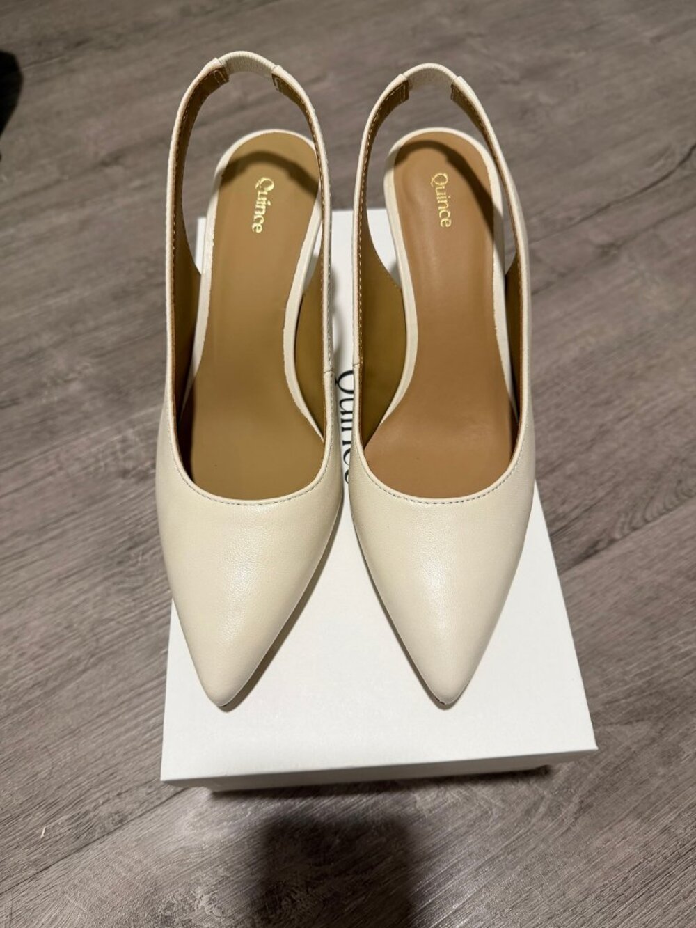 Quince Italian Leather Slingback 75mm Heel, Bone, Size 7.5 - Worn Once, With Box